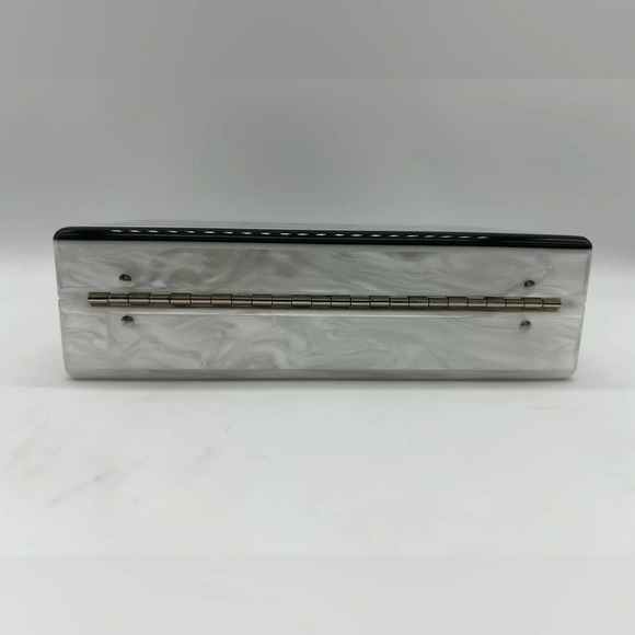 New Edie Parker Women's Jean Black Pearl White Striped Clutch Bag rare - Picture 12 of 13